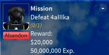 a screenshot of a video game that says mission defeat 4alllka