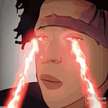 a cartoon of a person with red lightsabers coming out of their eyes .