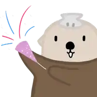 a cartoon otter is holding a pink confetti cane