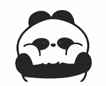 a panda bear with a beard is sitting down with his hands on his chin .