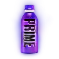 a purple bottle of prime grape flavored drink