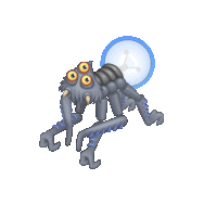 a cartoon spider with three eyes and a light bulb on its back