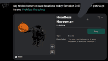 a picture of a headless horseman with a pumpkin on its head