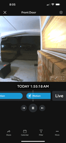 a phone screen shows a video of a front door at 1:55 am