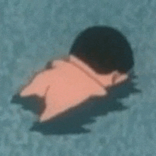 a cartoon of a person laying on the ground in the water .