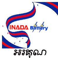 a logo for inada battery with a red and blue ribbon