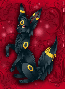 a black animal with yellow circles on its face is on a red background