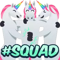 three unicorns are hugging each other with the words #squad written below them