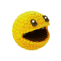 a pixel art of a yellow smiley face with black eyes