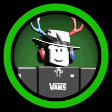 a roblox character wearing headphones and a hat that says vans on it