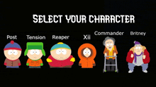 a south park character selection screen with post tension reaper xii commander britney and post tension