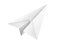 a white paper airplane on a white background that looks like it is flying