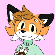 a cartoon drawing of a fox wearing a sweater