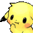 a pixel art of a yellow pikachu with a black tail .