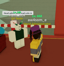 a screenshot of a roblox game shows a person named aw4som_e as the head administrator