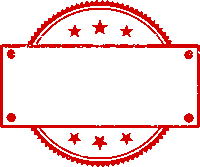 a red and white stamp with a circle and stars on it