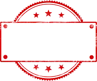 a red and white stamp with a circle and stars on it