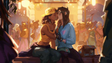 a painting of two women kissing with a box in the background that says knock knock on it