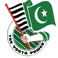 a logo for the youth power with a fist holding a flag