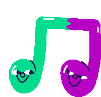 a green and purple music note with a face on it