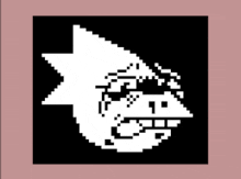 a black and white pixel art of a shark with a star on its head