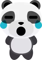 a panda bear is crying with its eyes closed