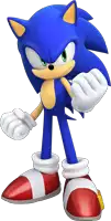 a sonic the hedgehog cartoon character is standing with his fist up