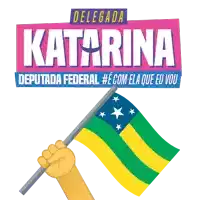 a hand holding a flag under a sign that says delegata katarina