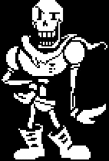 a pixel art of papyrus from undertale holding a knife