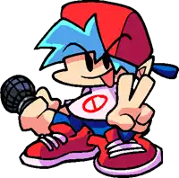 a cartoon character holding a microphone and giving a peace sign .