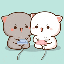 a cartoon of two cats playing a video game together