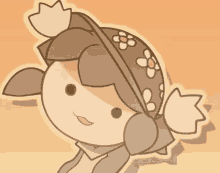 a cartoon drawing of a girl wearing a flowered hat