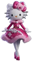 a hello kitty doll wearing a pink dress with snowflakes