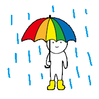 a cartoon of a person holding a colorful umbrella in the rain