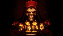 a poster for diablo 2 resurrection with a skull on it