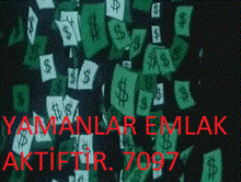 a bunch of dollar bills are flying in the air with the words " yamanlar emlak " in red