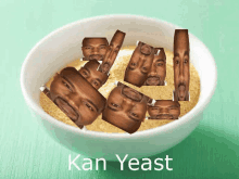 a bowl of kan yeast with a bunch of faces on it