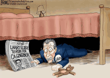 a cartoon of a man reading a newspaper that says ' larry elder to run for ca governor ' on it