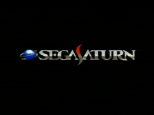 the sega saturn logo is shown in silver on a black background