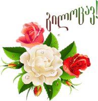 a bouquet of red and white roses with green leaves on a white background with a foreign language written below them