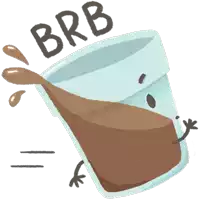 a cartoon illustration of a glass of coffee with the words brb written above it