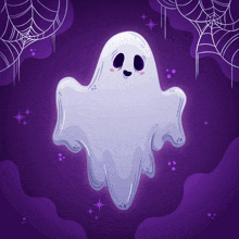 a cartoon ghost with spider webs in the background