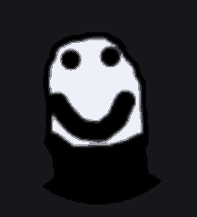 a black and white drawing of a ghost with a smiley face on a black background .