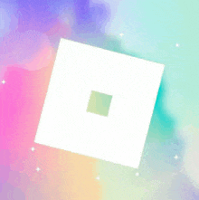 a white square with a green circle in the middle is on a colorful background .