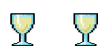 a pixel art illustration of two wine glasses with yellow liquid in them