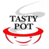 a logo for tasty pot shows a smiling bowl with steam coming out of it