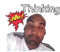 a sticker of a man with a speech bubble that says " thinking "