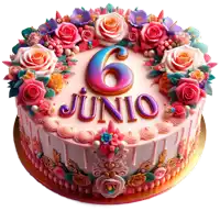 a pink cake with the number 6 and the name junio on it