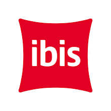 a red square with the word ibis in white