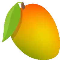 a mango with a green leaf on top of it